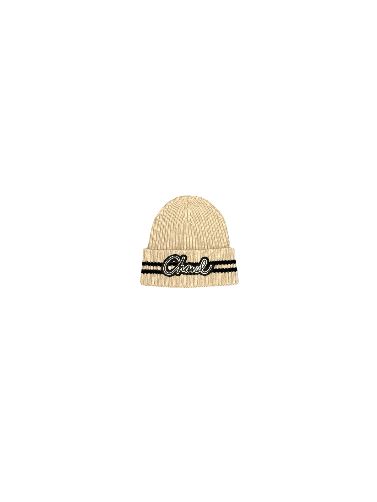 Cursive Logo Wool Beanie (Tan/Black)