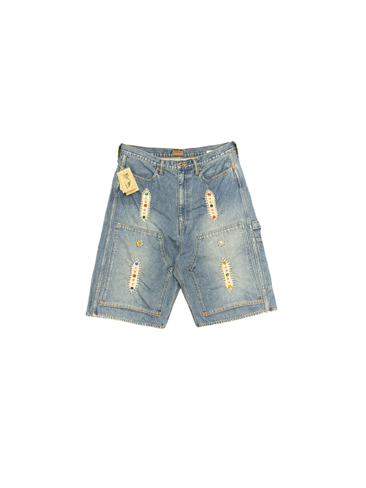 Kapital Studded Denim Shorts Blue