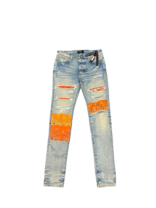 Amiri Orange Vintage Bandana Art Patch Jean Clay Indigo