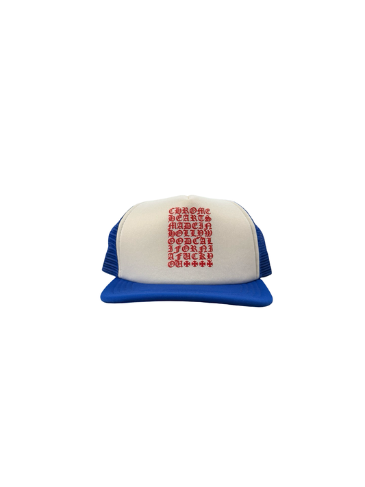 Chrome Hearts Eyechart Trucker Blue/White/Red