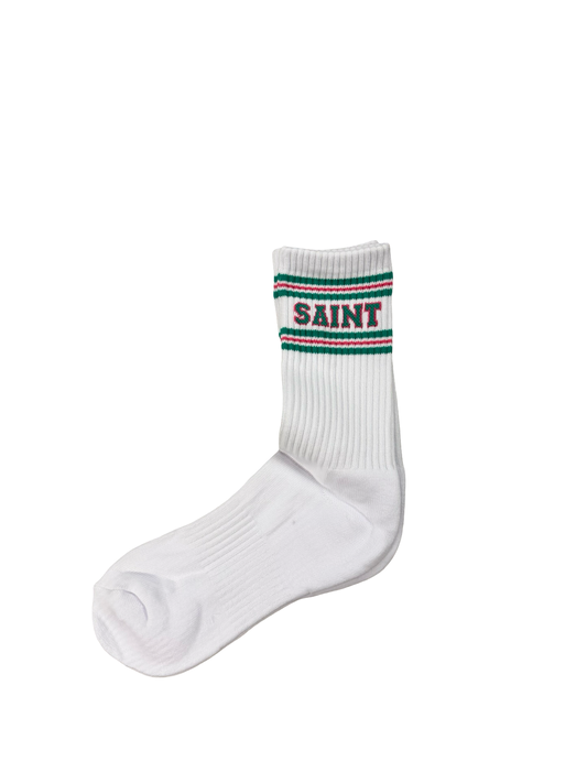 Saint Vanity Block Letter Logo Socks White/Green/Pink