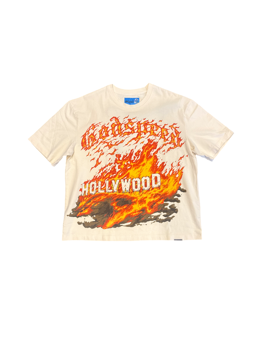Hollywood Sign Flames Tee (Tan)