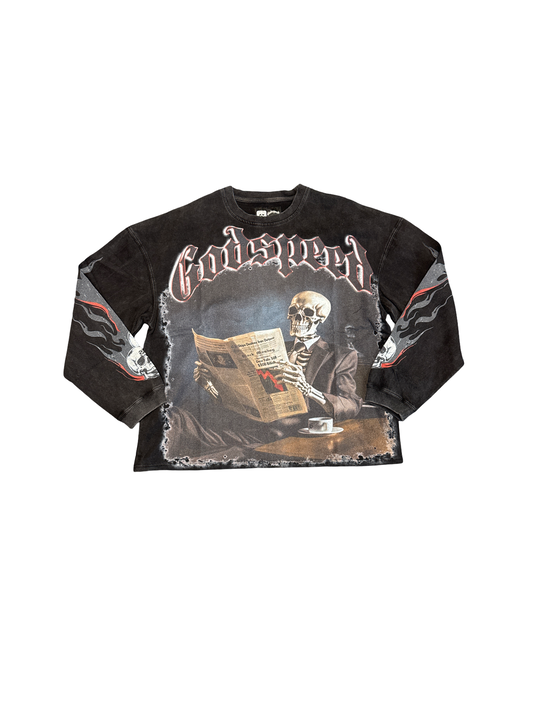 Godspeed Newspaper Long Sleeve Black