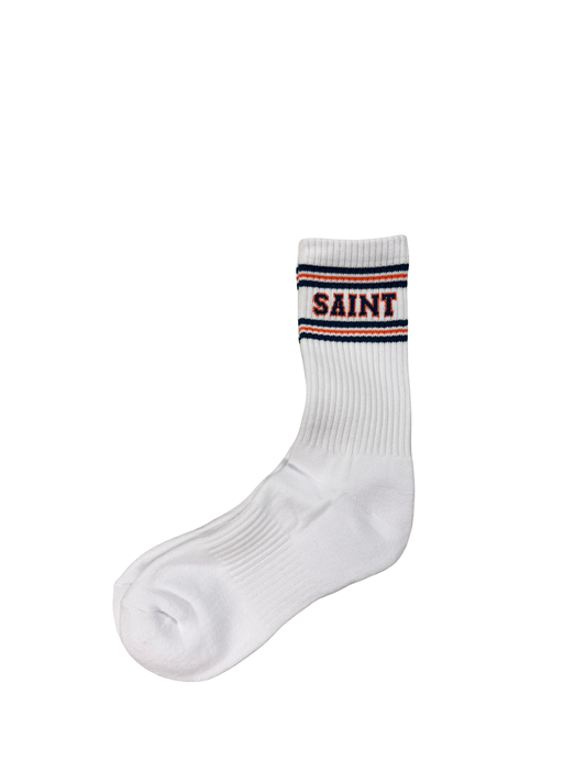 Saint Vanity Block Letter Logo Socks White/Orange/Navy