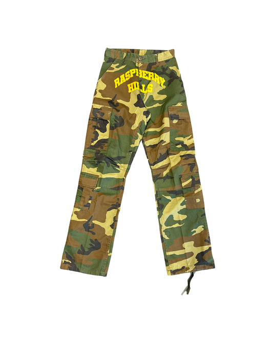 Raspberry Hills Woodland Camo Logo Cargos