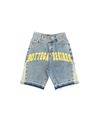 Bottega Desires Logo Denim Shorts Blue