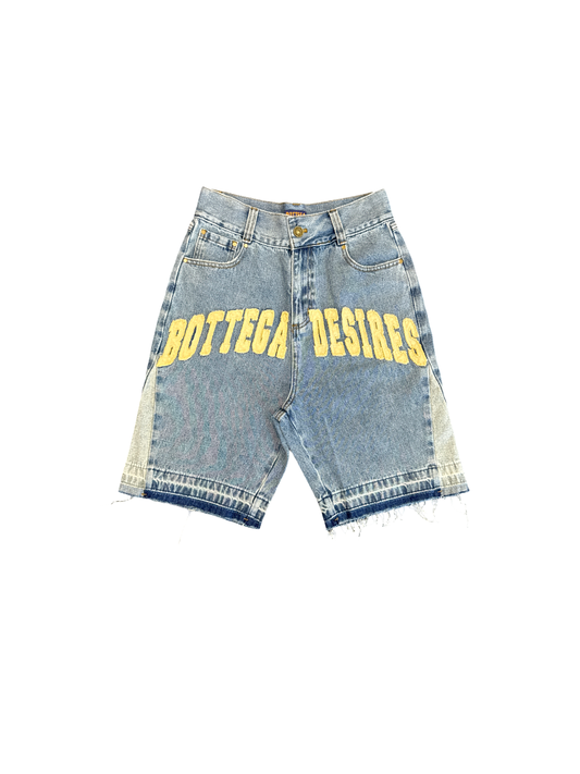 Bottega Desires Logo Denim Shorts Blue