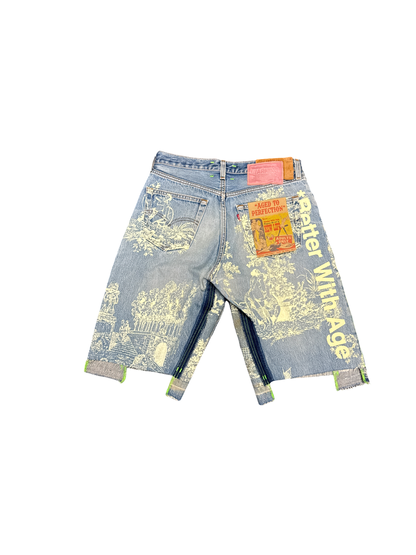 BWA All-Over Print Jean Shorts (Light Blue/White)