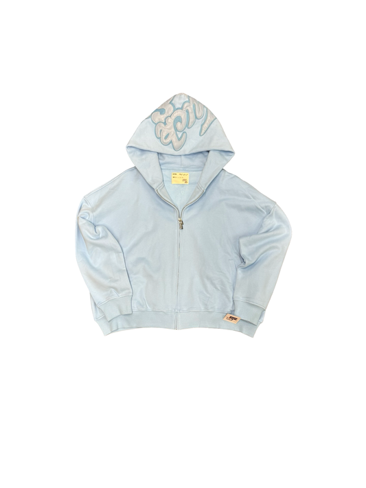 Leather Patch Hoodie (Sky Blue)