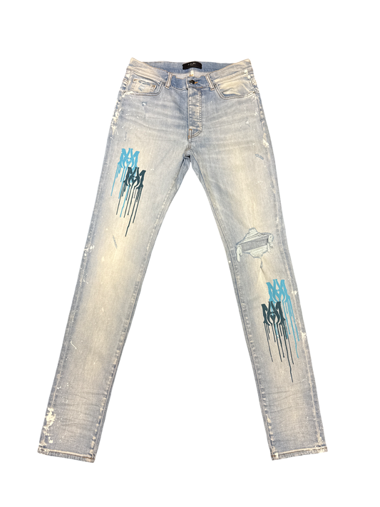 Amiri MA Drip Logo Jean (Light Indigo/Blue/White)
