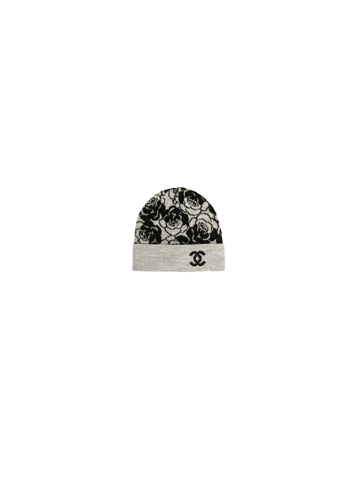 Floral Pattern Beanie (Grey/Black)