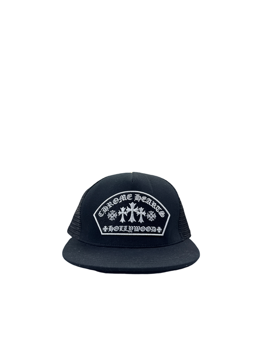 Chrome Hearts "Triple Cross" Embroidered Trucker (Black/White)