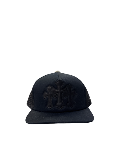 Chrome Hearts "Triple Cross Leather Patch" Trucker (Black/Black)