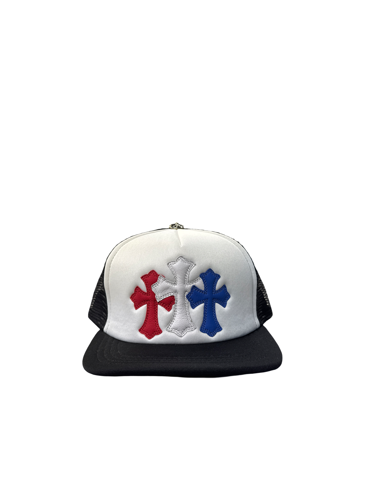 Chrome Hearts "Triple Cross Leather Patch" Trucker (Red/White/Blue)