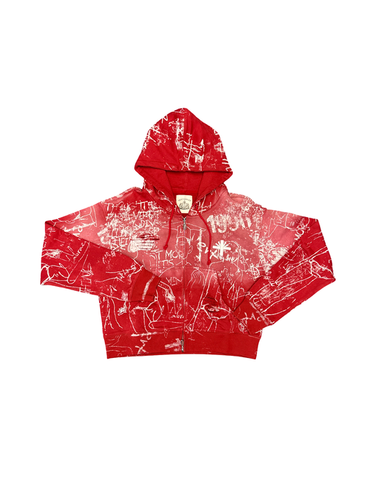 Vertabrae Graffiti Zip Hoodie (Red/White)
