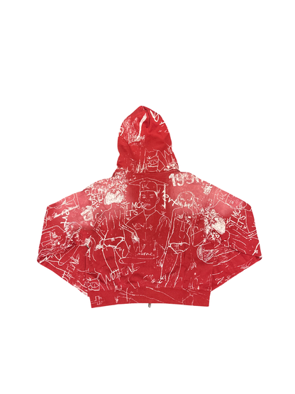 Vertabrae Graffiti Zip Hoodie (Red/White)